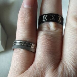 Black Roman Numeral Ring and Silver Band Set